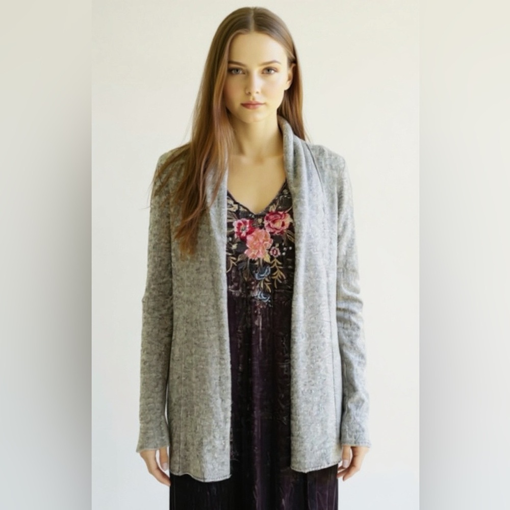 𝅺Cynthia Rowley Cashmere Women's Light Gray Long Open Cardigan Sweater Size XS
